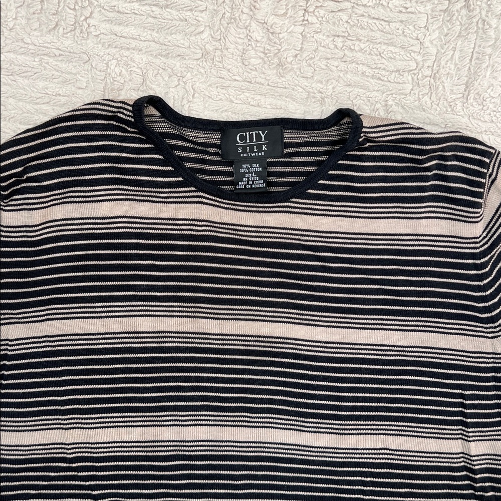 City Silk Striped 70% Silk 30% Cotton Knit Top in Black & Tan, Size Large, EUC - Picture 7 of 16